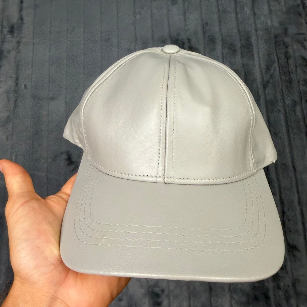 Genuine Leather Baseball Cap Gray USA Made Adjustable Strapback Hat One Size
